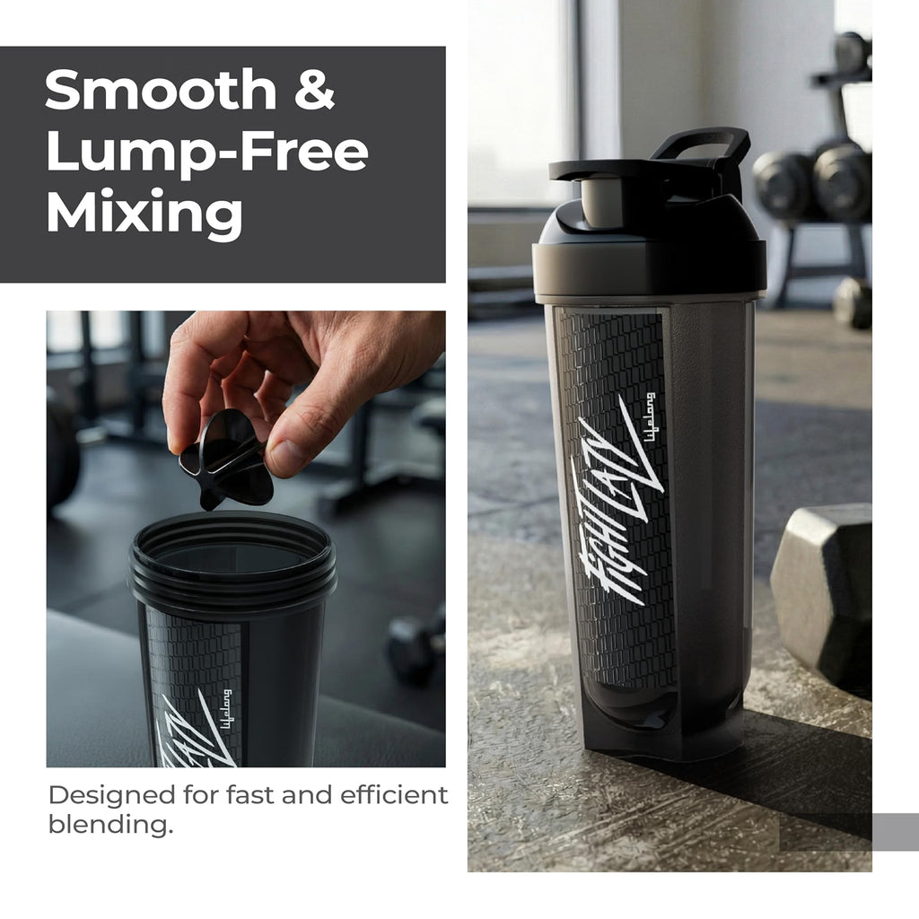 Gym Typhoon Shaker Bottle 700ml | BPA Free Protein Shaker Bottle for Gym | Sipper Water Bottle for Adults |100% Leakproof Bottle for Protein, BCAAs, Pre Workout for Men & Women (Black)