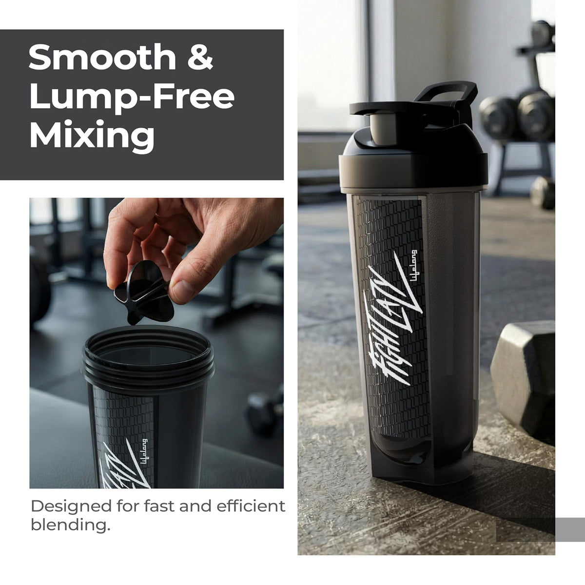 Gym Typhoon Shaker Bottle 700ml | BPA Free Protein Shaker Bottle for Gym | Sipper Water Bottle for Adults |100% Leakproof Bottle for Protein, BCAAs, Pre Workout for Men & Women (Black)