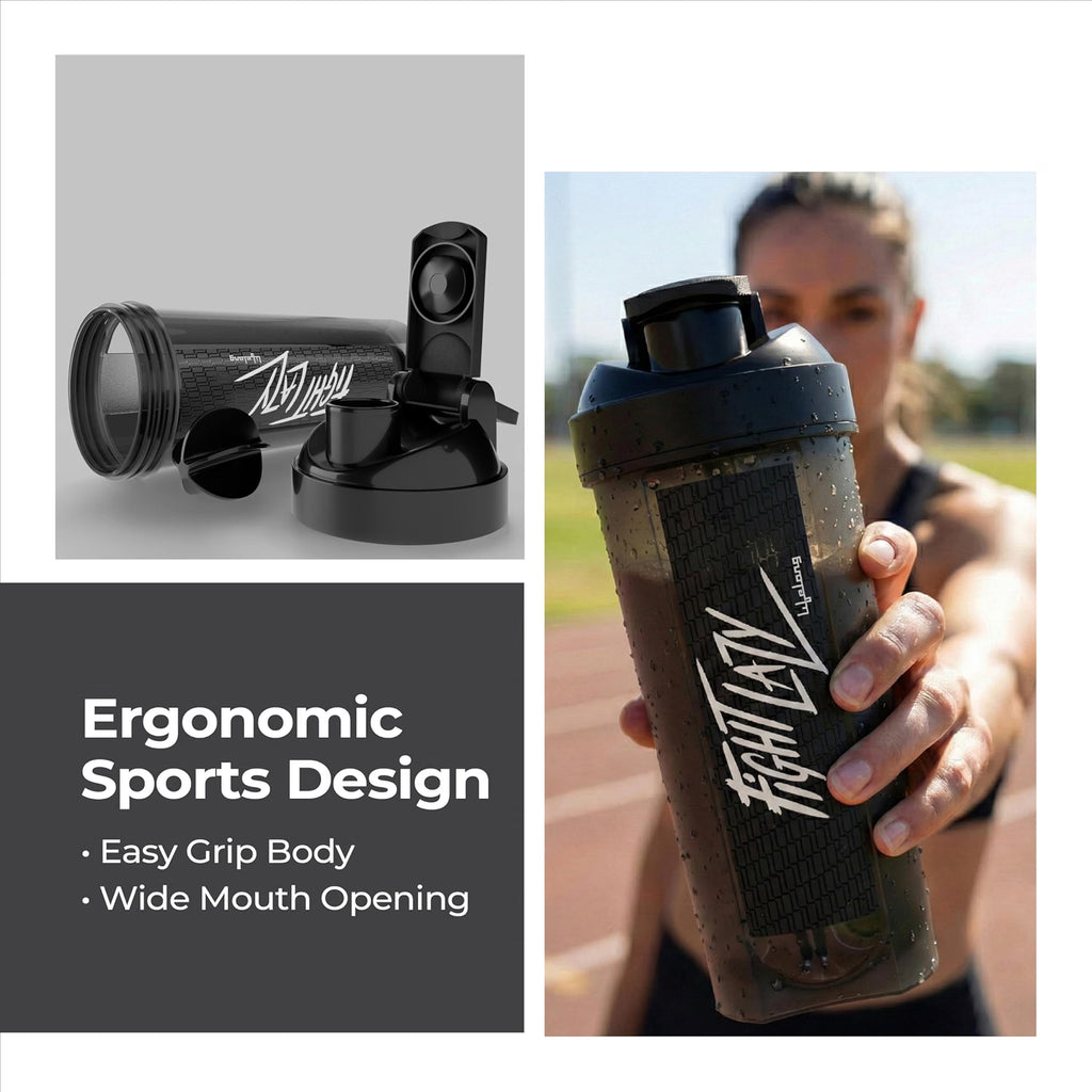 Gym Typhoon Shaker Bottle 700ml | BPA Free Protein Shaker Bottle for Gym | Sipper Water Bottle for Adults |100% Leakproof Bottle for Protein, BCAAs, Pre Workout for Men & Women (Black)